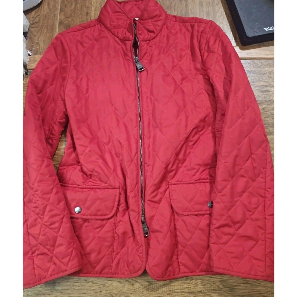 VTG Burberry London Women's Medium Red Diamond Quilted Jacket Argyle Nova Plaid